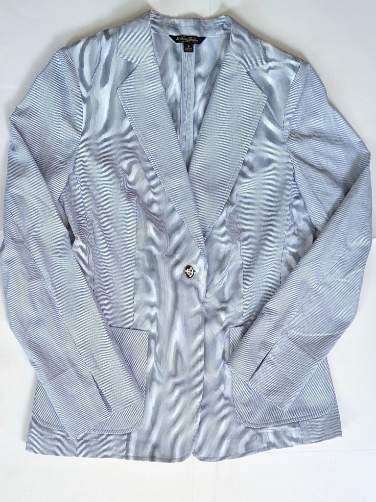 Brooks Brothers Light Blue Seersucker Women's Blazer Striped Work Jacket 8